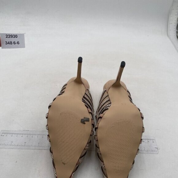 FYS Nude Slip on Pointed Toe Mules Bridal Sandals High Heels Rhinestone Shoes - Picture 7 of 8